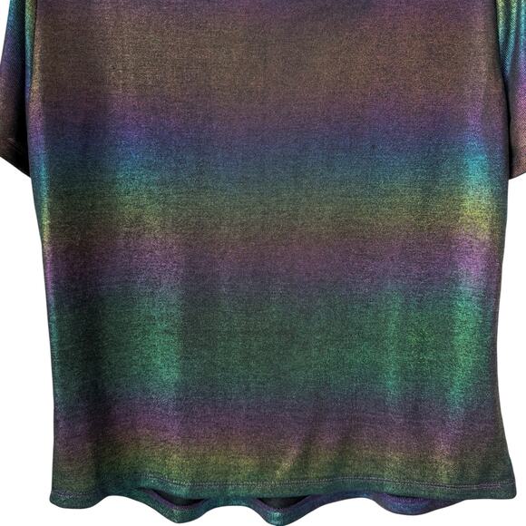 Metallic Shimmer Rainbow Top Women Large Sheer Festival Rave Club EDC Party READ - Picture 5 of 15